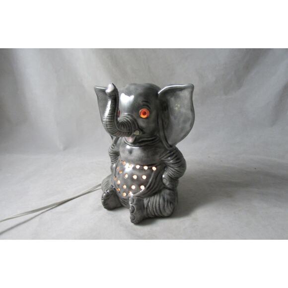 Ceramic Elephant Figural Accent Light Pierced Tummy Vintage - Picture 5 of 9